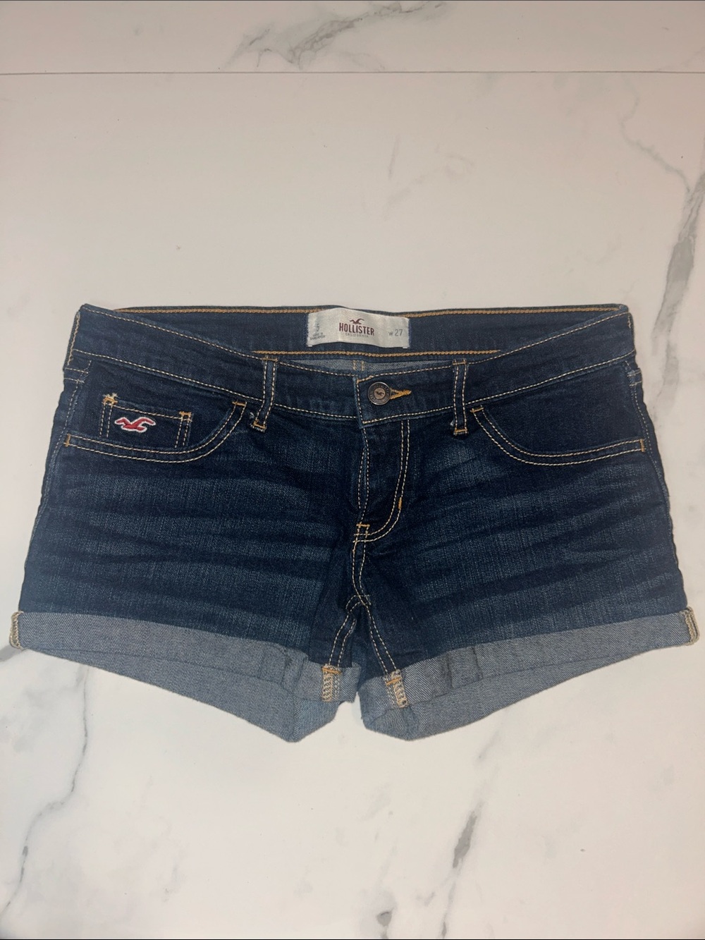 Hollister Women's Dark Indigo Roll-Cuff Denim Shorts